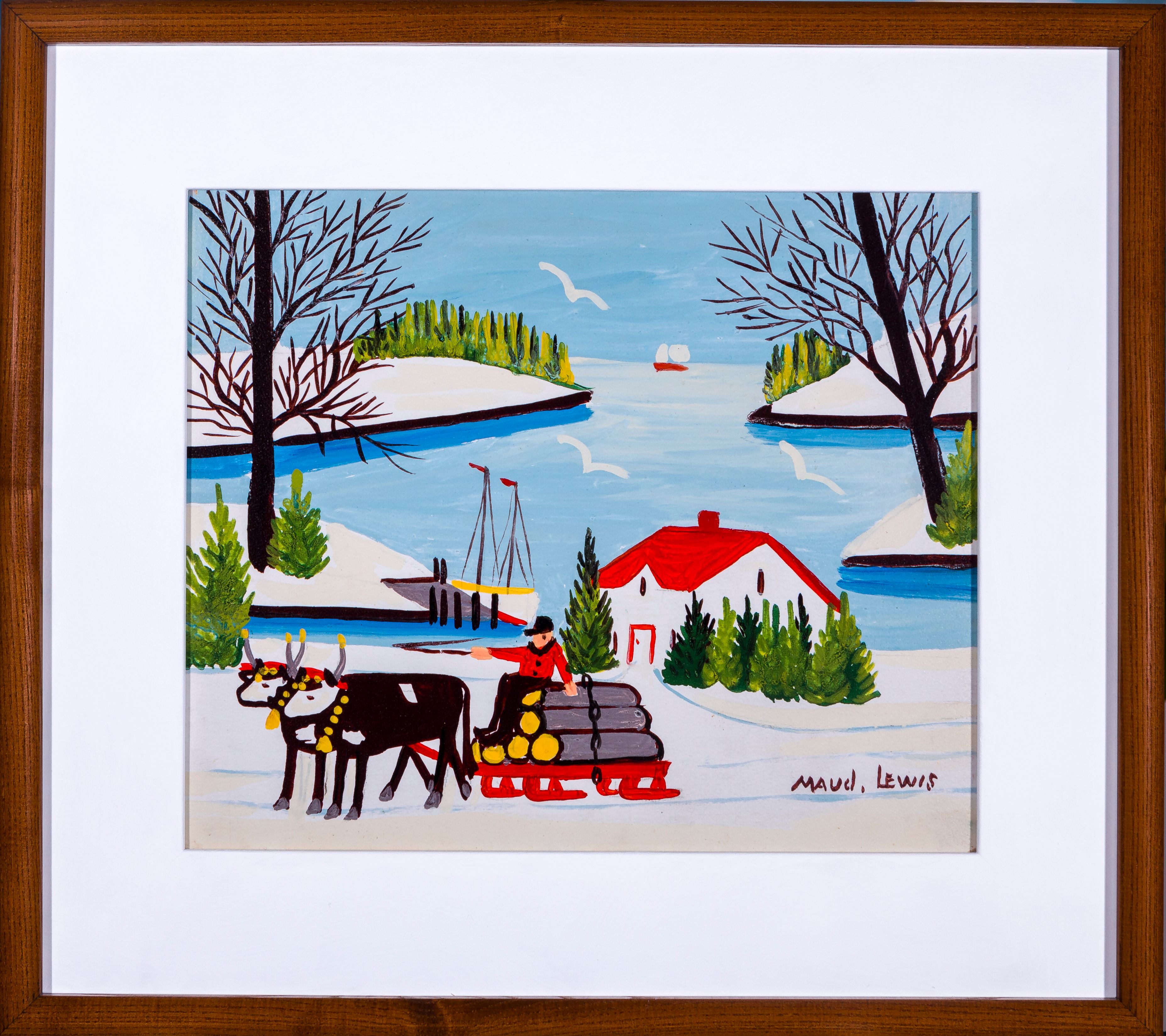 Haulding logs near digby maud ewis print framed