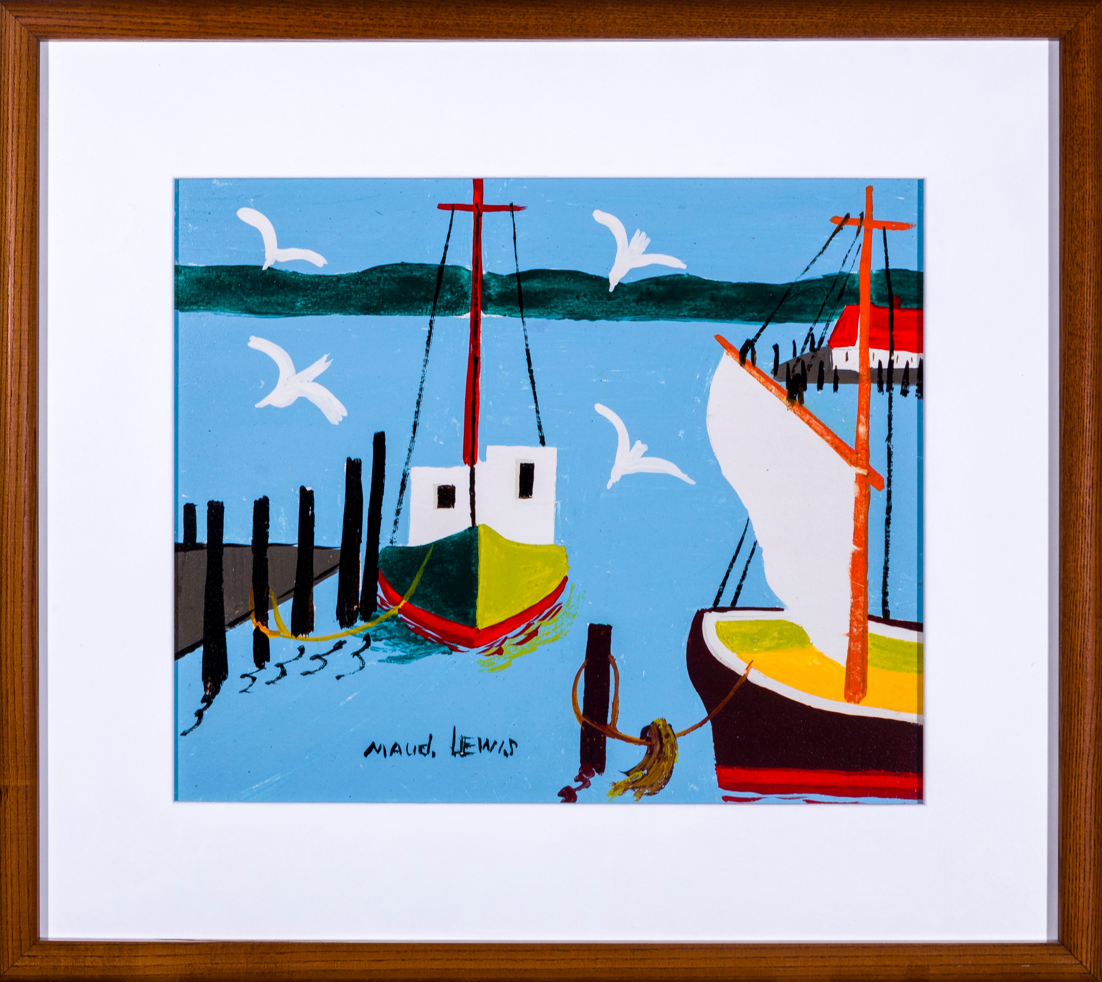 Boats and dock maud lewis printframed