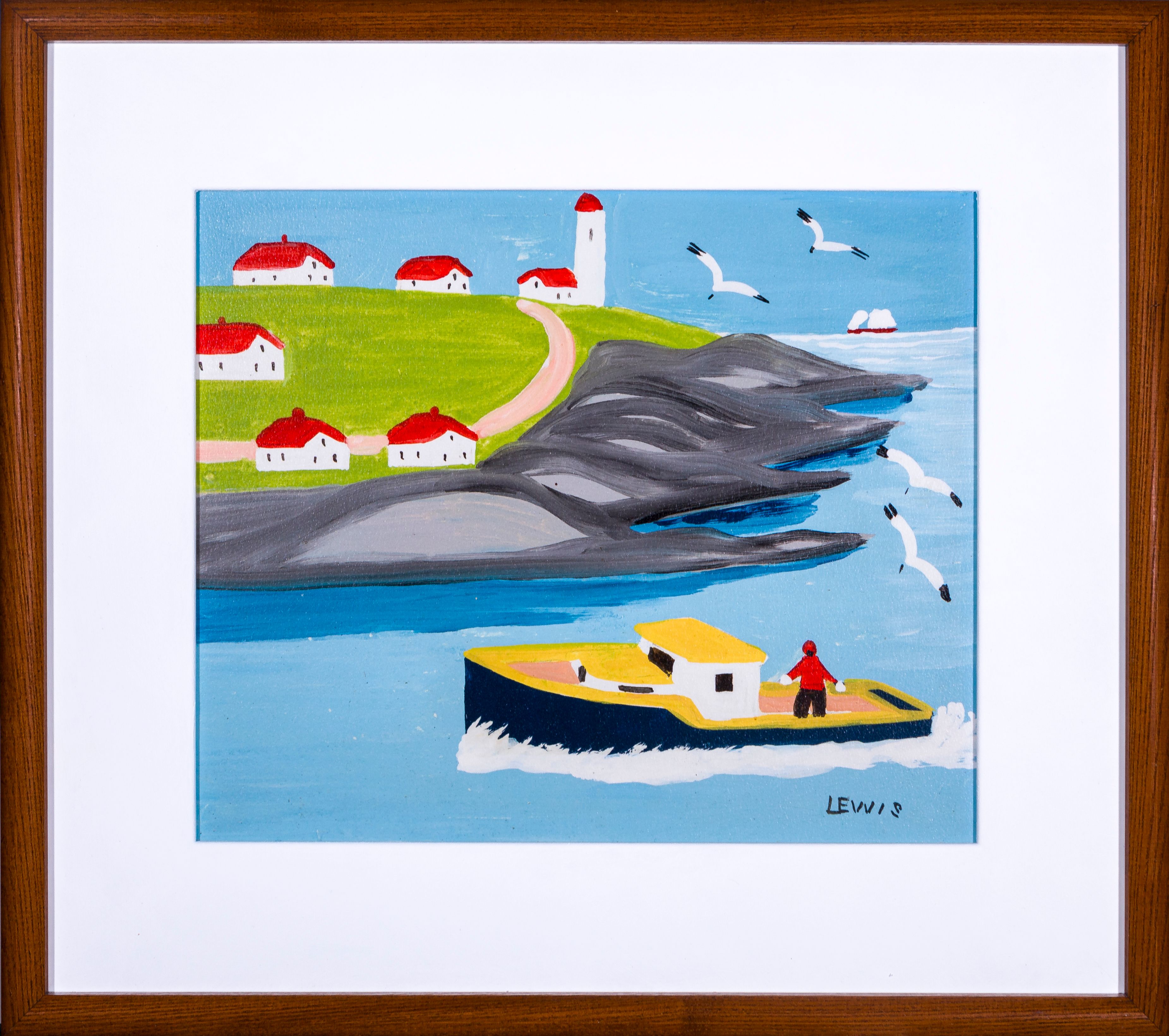 Boat near light house maud lewisframed
